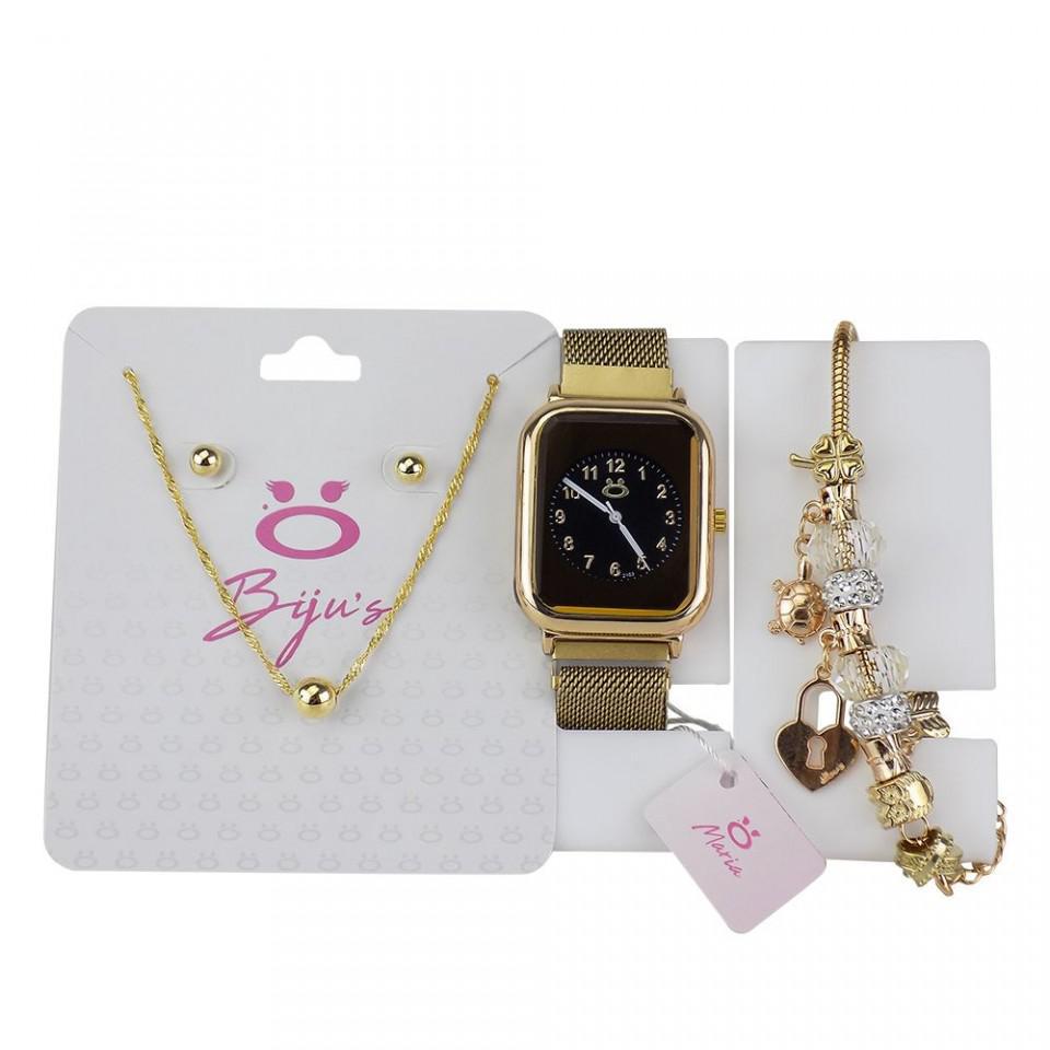 Miniatura Kit Relógio Feminino + Colar + Brinco + Pulseira