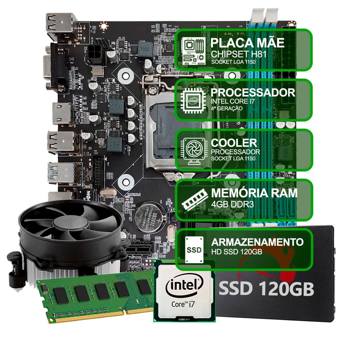 Miniatura Kit Upgrade Intel Core I7 4 Geração, 4Gb Ram, Ssd 120Gb,