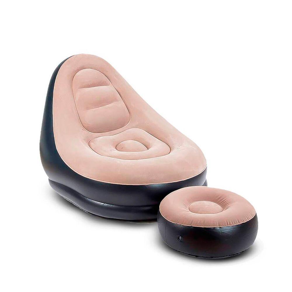 Miniatura Sofá Poltrona Inflável Com Puff E Bomba De Enchimento Marrom