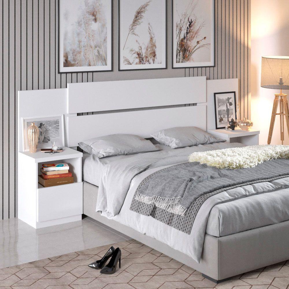 Miniatura Cabeceira Extensível Com 2 Mesas De Apoio Londres Prime Móveis Imop Branco Neve