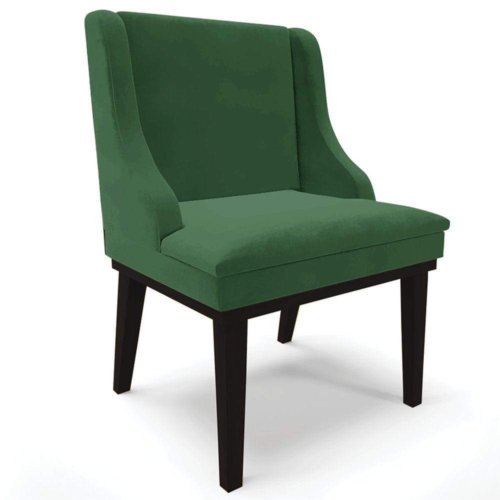 Miniatura Kit 2 Cadeiras Decorativas Sala De Jantar Base Fixa De Madeira Firenze Veludo Verde/preto G19 - Gran Belo