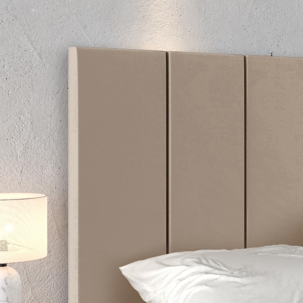 Cabeceira Estofada Modular Box Casal 1,40 Julia Bege Jogo 2 Mesinha Pequena Gaveta Nicho Canto Lateral Cama Off White/Cinamomo Classic New-RPM
